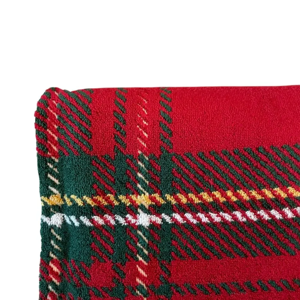 4pc Caro Home Holiday RED TARTAN Cotton 2 Bath 2 Hand Towel Set Christmas NEW